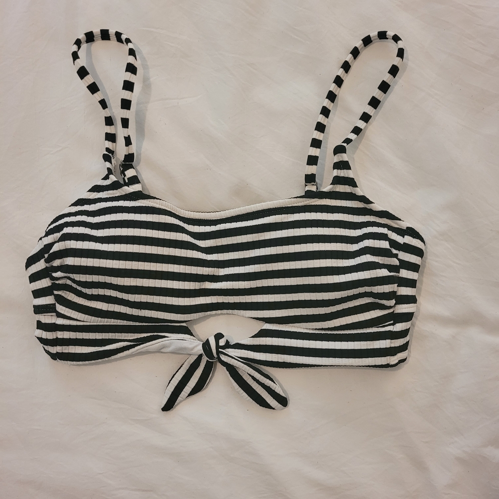 Xhilaration Black and White Striped Bikini Top